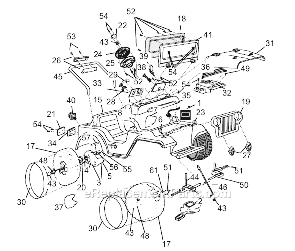 Page A Diagram and Parts List for C0727  Power Wheels Ride-On Cars
